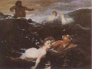 Arnold Bocklin Playing in the Waves oil painting on canvas